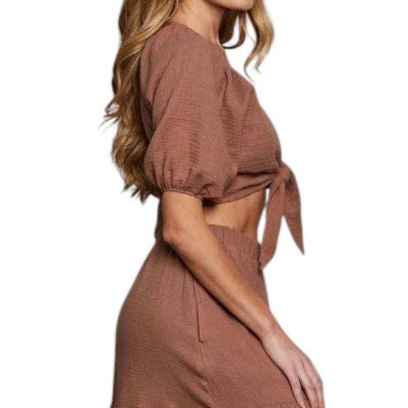 NEW SUNDAY RITUAL cleo tie front top in brown - Picture 3 of 3